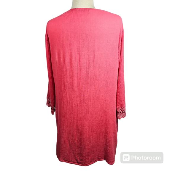 La Blanca Coral Pink Embroidered Lace Swimsuit Cover Up, Style #LB4CC55, Size L - Picture 6 of 11